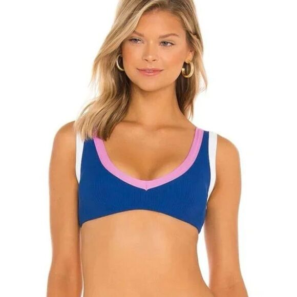 L*Space Lala Color block Blue Bikini Top Sz Large NWT - Picture 1 of 5
